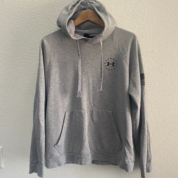 Under Armour Freedom USA Loose Fit Pullover Hoodie Sweatshirt Large Gray - Picture 2 of 5